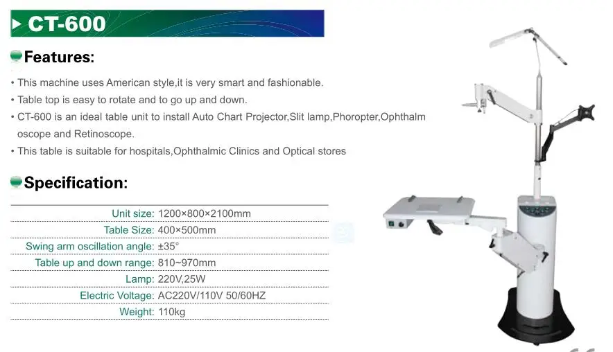 Factory Low Price US Warehouse Direct Shipping CT-600 Chair and Stand Uint Refraction Ophthalmic Chair Unit for Hospital