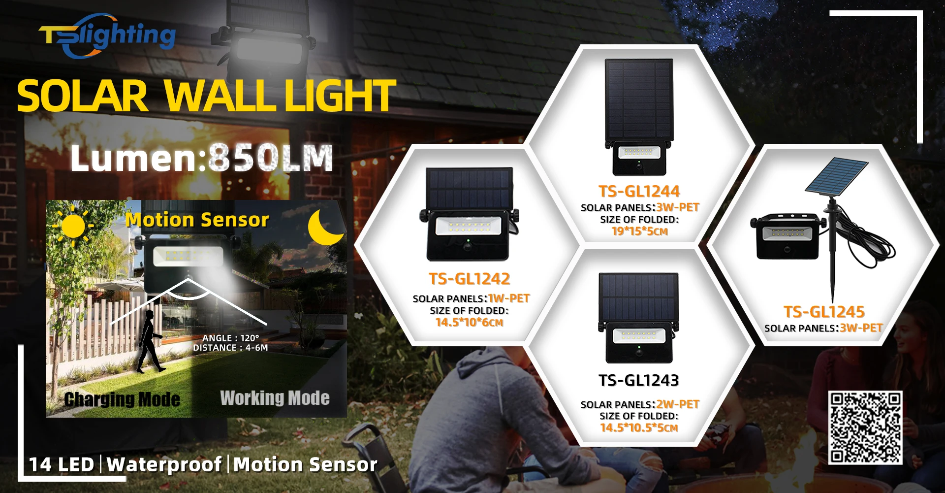 2w/8w/16w Outdoor 200-1500lm IP54 SMD 2835 Led Flood Lights Garden Sensor Light Mini Portable Street Garden Lights Solar Powered supplier