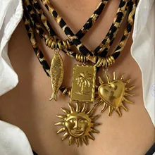 Autumn Winter Trendy Fashion Stainless Steel Pendant Necklace for Ladies Cross-Border Design Velvet Rope Versatile Leopard Style