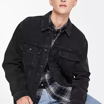 OEM Factory Korean Style Fashion Men's Denim Jacket Autumn Black Jean Jacket