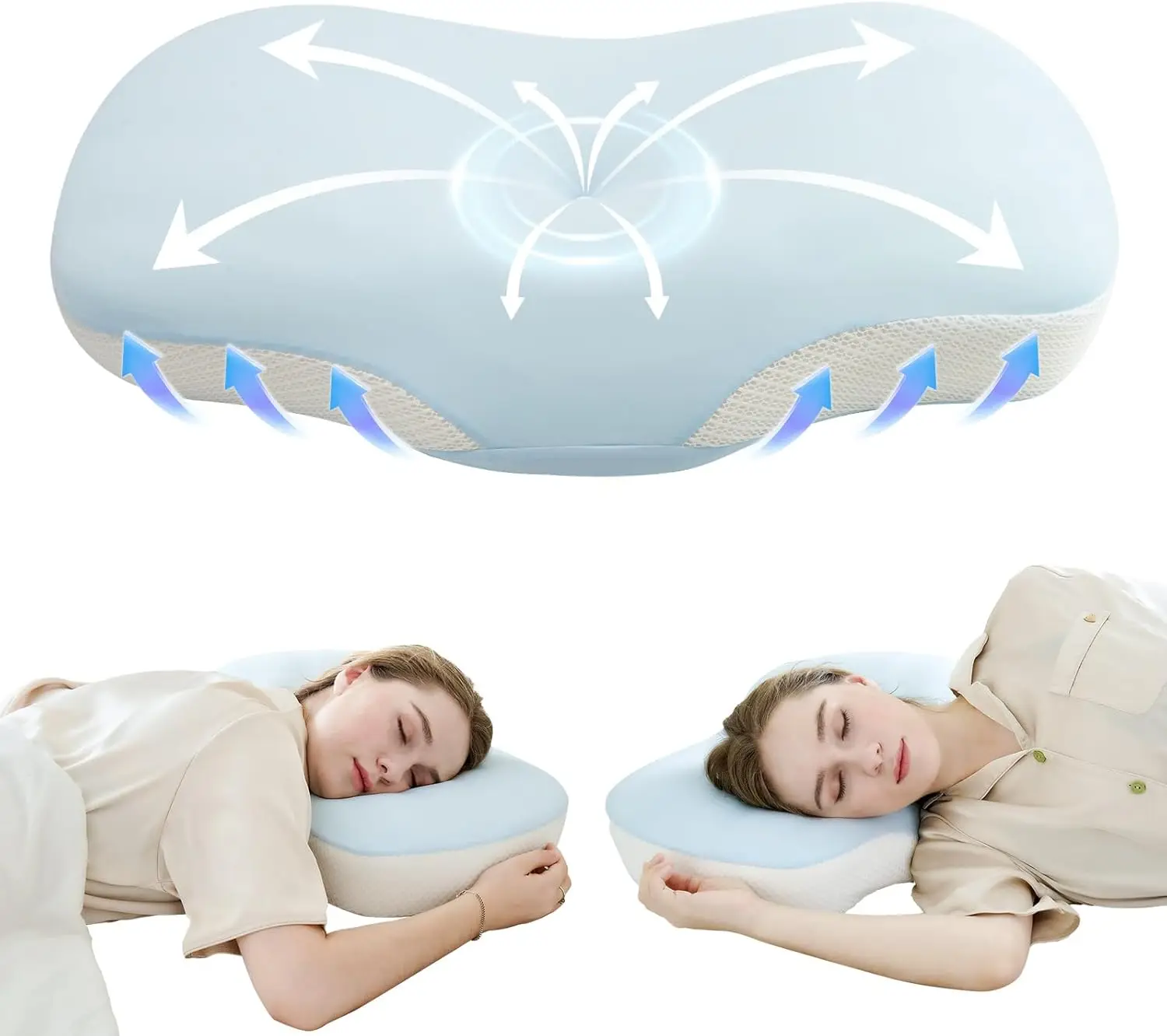 Almohada personalizada ergonómica en forma de onda con espuma viscoelástica, soporte cervical para dormir boca arriba o de lado, protección contra alérgenos y alivio de presión