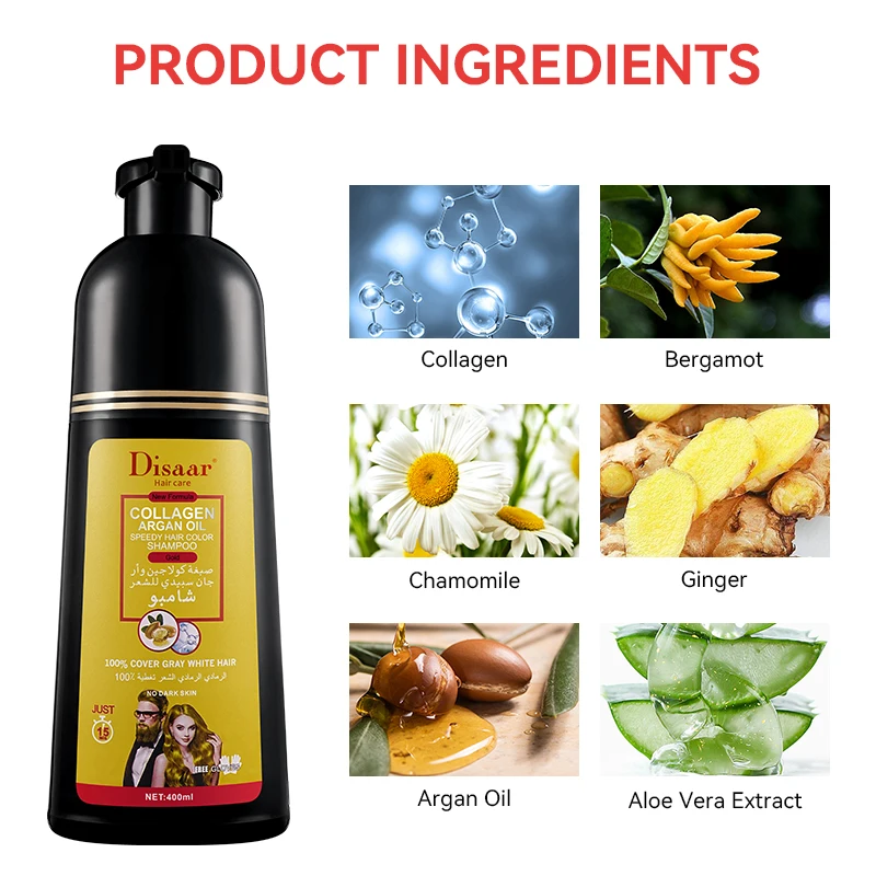 Disaar Argan Oil Nature Golden Shampoo Cover Gray White Hair Organic Hair Dye Shampoo of Gold