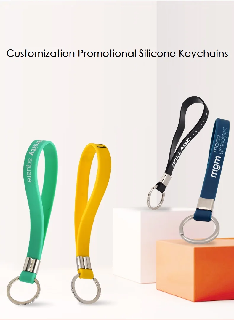 Custom Logo Promotional Silicone Wristband Keychains Advertising Rubber Bracelet Keychain With