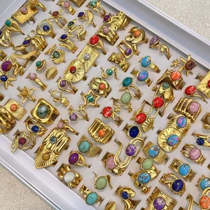 MW Wholesale Factory Directly Non Fading Mix Styles Retro Stones Rings Stainless Steel Moissanite Adjustable Men Women Rings