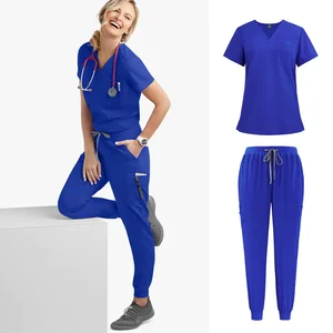 Elastic Quick-Drying V-neck Scrub Suit Business Work Clothes Operating Room Nursing Scrub Uniform Set Medical Uniformes Medicos