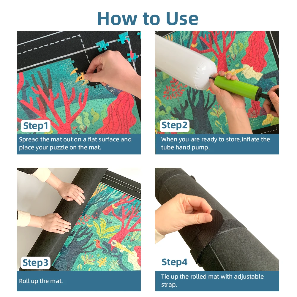 1.5mm Thickness Black Felt Jigsaw Puzzle Mat Roll Up Storage Puzzle