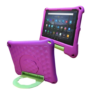 New model Kids Lovely Soft EVA Foam tablet case with PC Handle Folding Kickstand Rugged  Cover For Kindle Fire HD 10 10.2 inch