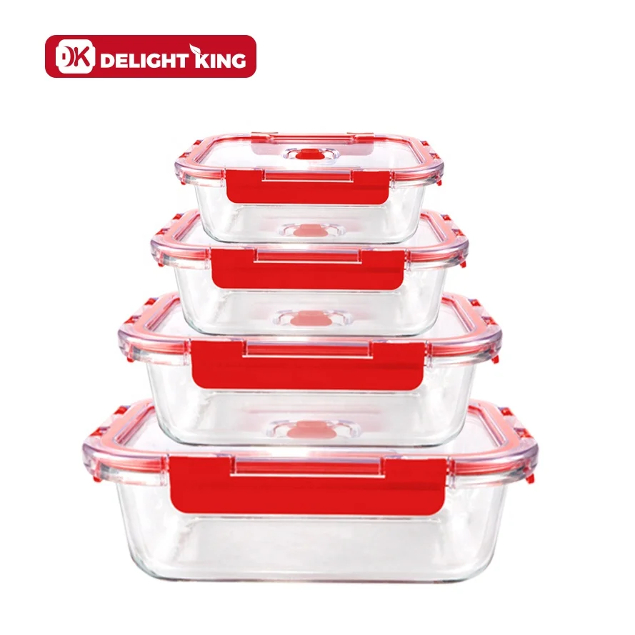 Glass Food Container with Customized Logo Glass Kitchen Vacuum Storage Glass Lunch Box with Vacuum Lid