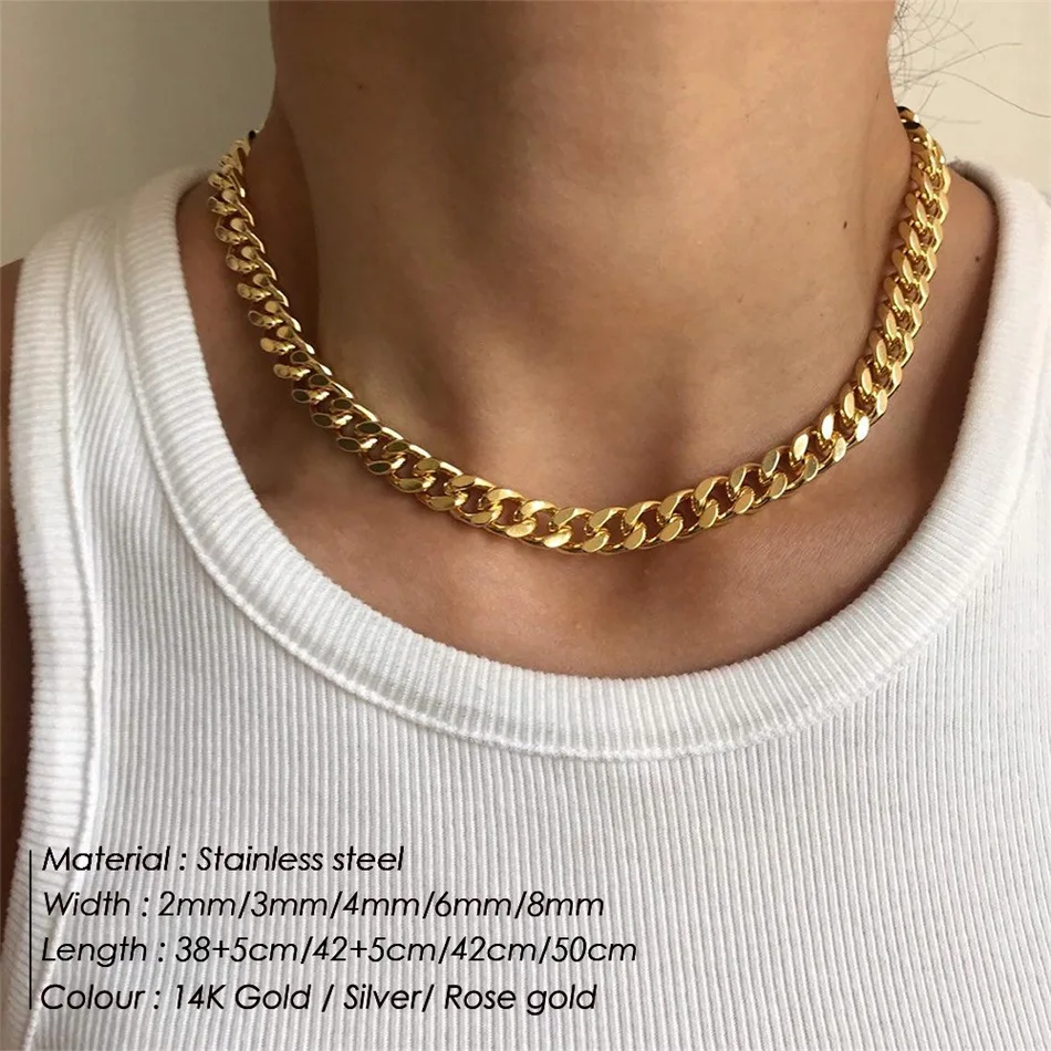 2/3/4/6/8mm Wholesale Fashion Hip Hop Jewelry Necklaces Gold Plated  Stainless Steel Cuban Link Chain Necklace for Men Women| Alibaba.com