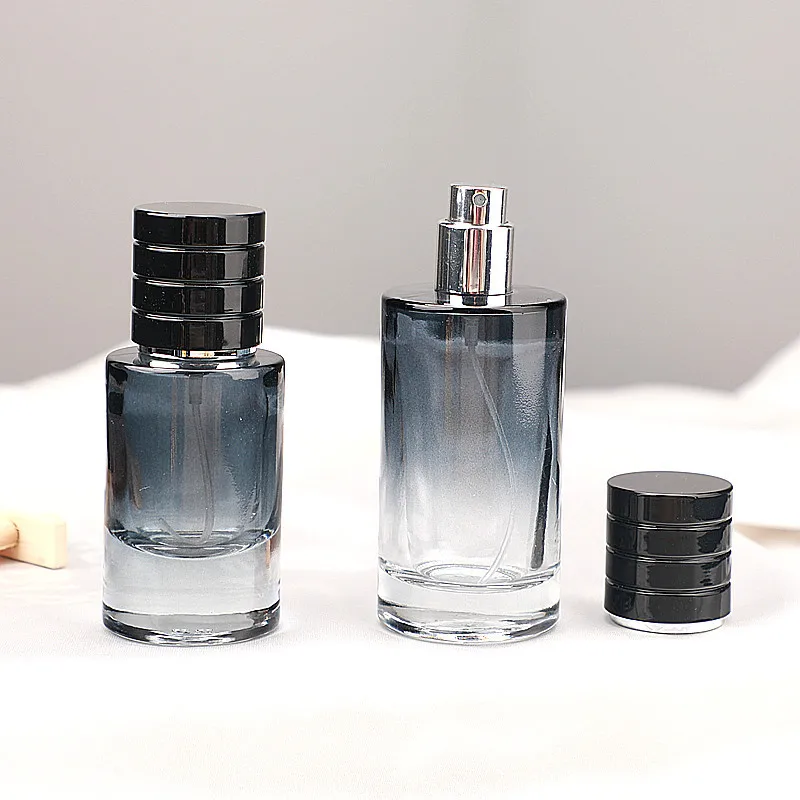 Black Gradient Color 30ml 50ml Refillable Spray Fragrance Bottle 100ml Cylinder Shape Designer Glass Perfume Bottle with Black