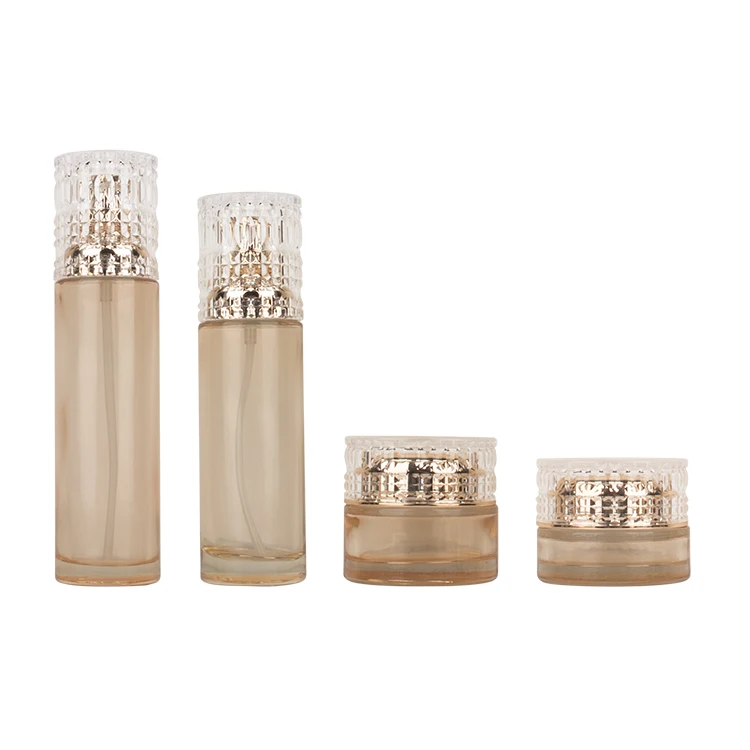 Luxury cosmetic containers and packaging lotion pump glass bottles for cosmetics