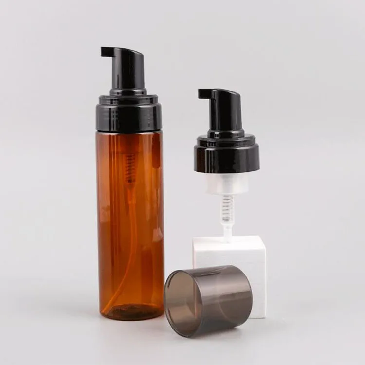 100ml 120ml 150ml 200ml Cute PET Plastic Airless Foam Container Amber Foamer Bottle with Black Pump