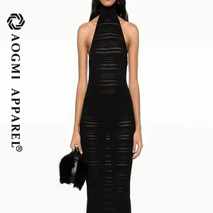 Haute Couture Fashion Ladies Chiffon Sleeveless Halter Tea-Length Bubble Silhouette Lace Eco-Friendly Dress