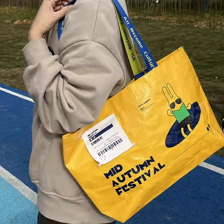 Eco Friendly Recyclable Custom Laminated pp Woven Bag with Long Handle