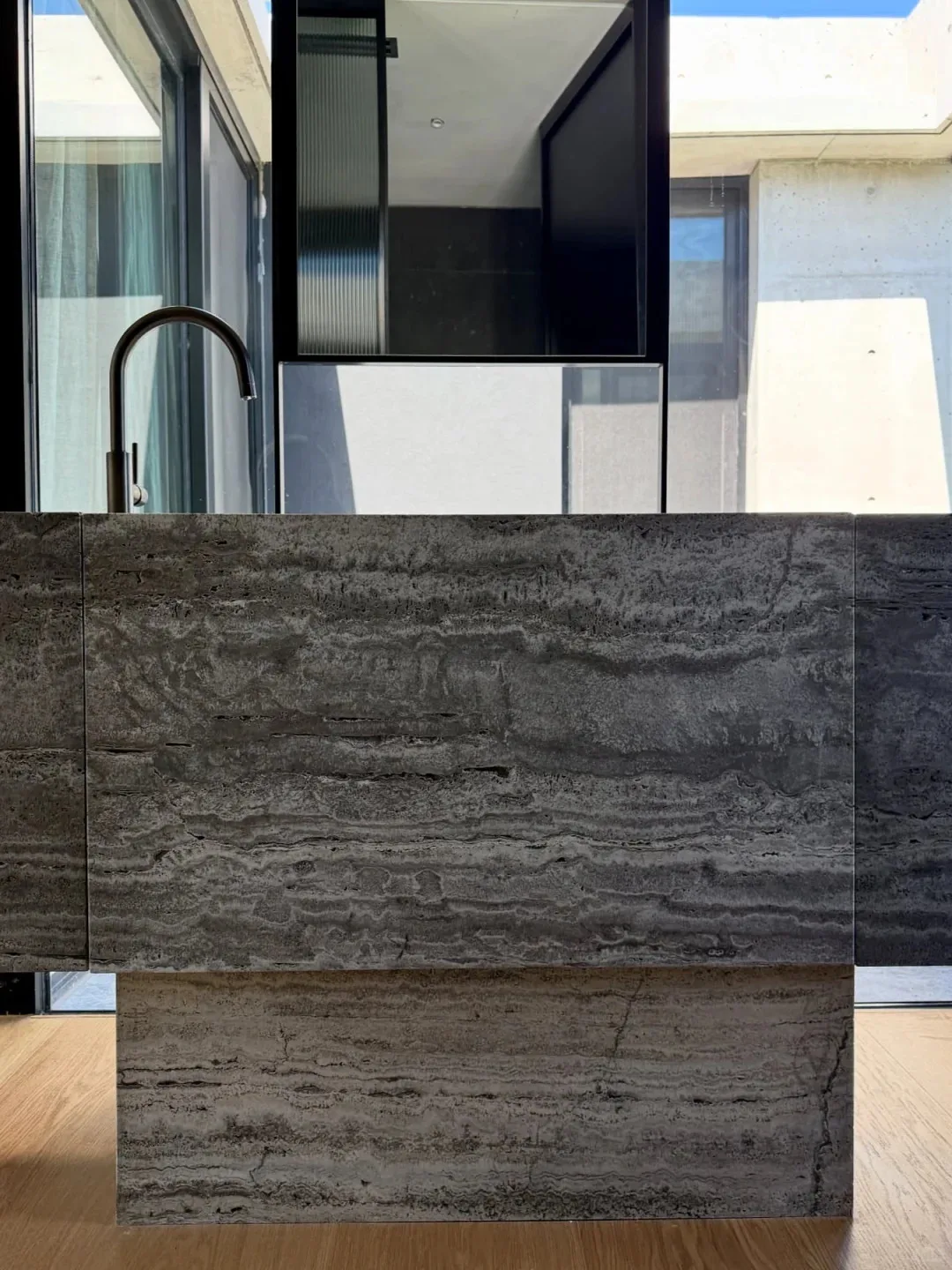 product natural silver grey travertine sink bathroom stone travertine sink vanity-2