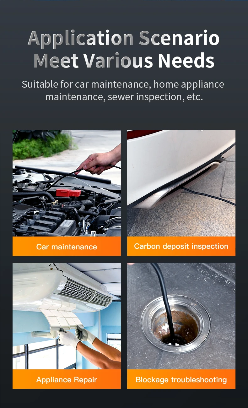 G60-M 5m Semi Rigid 4.3inch IPS Screen Industrial Endoscope Camera 1080P Pipe Sewer Inspection Borescope Waterproof LEDs For Car
