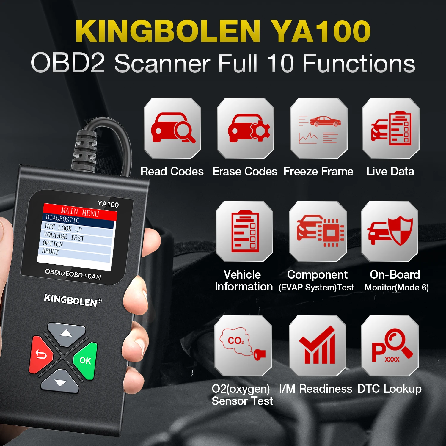 Acheter YA101 – lecteur de Code OBDII/EOBD, Scanner OBD2, testeur de  batterie du moteur, fonction OBD complète, outil de Diagnostic automatique  de voiture