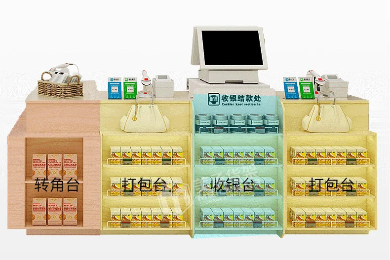 Meicheng Supermarket Checkout Counter Design Wooden Grocery Store Used