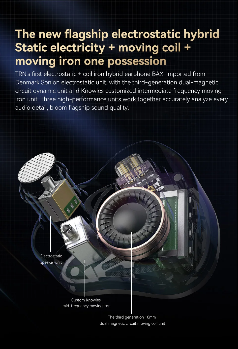 TRN BAX混合金属BA + 1DD + 2EST IEM HIFI DJ监视器跑步运动入耳式耳机