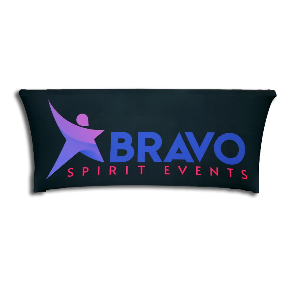 Custom Trade Show Sublimation Printed Logo Polyester Waterproof Fitted Stretch Spandex Table Cover Table Cloths