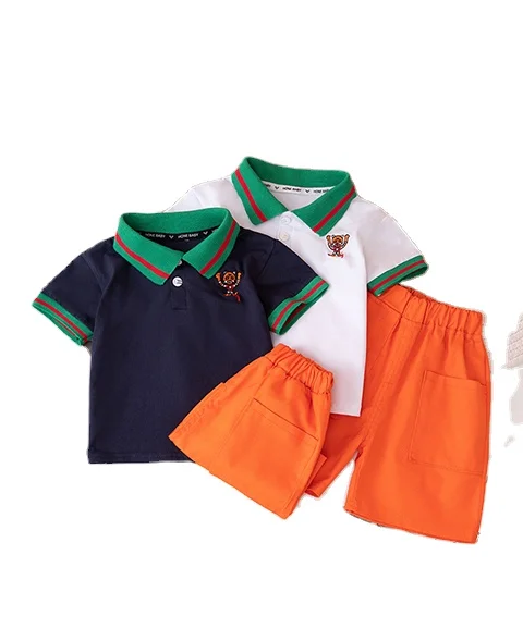 2024 Summer New Short-Sleeved Two-Piece Set for Boys Cute Korean Version Casual Style Factory Wholesale Children's Clothing