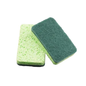 Manufacture Price Customized Size Compostable Kitchen Sponges Cellulose Sponge with Scouring Pad