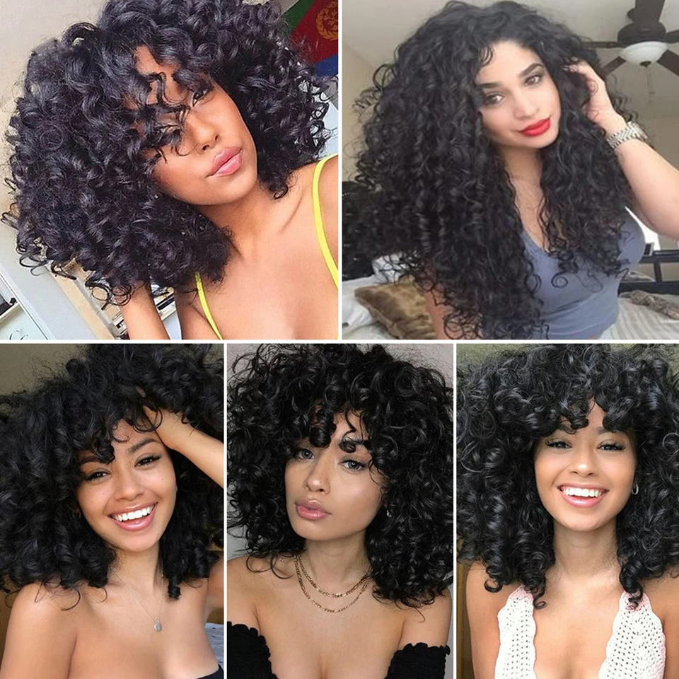 SPARK Brazilian Bouncy Curl Human Hair Bundles With Closure,Spiral Curl Hair Weave 3 Bunbles with 4*4 Lace Closure Natural Black