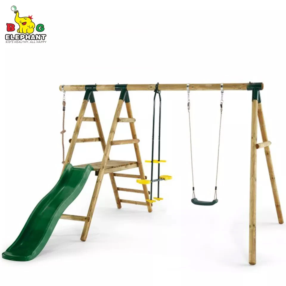 Kids Outdoor Log Wooden Swing Set Playsets Playground Climb Ladder
