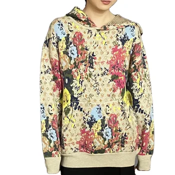 Woven Flower Knit Cotton Hoodie Sweatshirt for women with kangaroo pocket