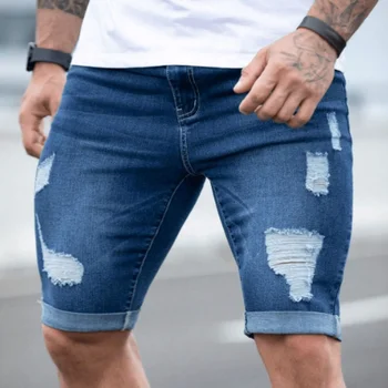 Men's Clothing Casual Personalized Denim Shorts Fashion Destroyed Jean Shorts for Men
