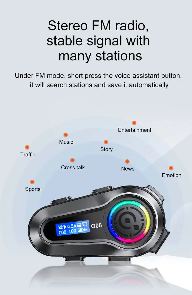 Q08 Noise Cancelling Stereo Helmet Wireless Headphones Riders Communication Earphones for Bike Ski Motorcycle Helmet