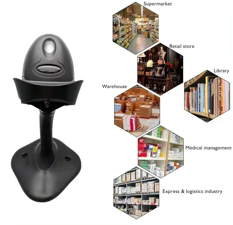 1D Barcode Scanner Laser 1d Code Barcode Reader USB Cable Barcode Scanner Reader With Holder