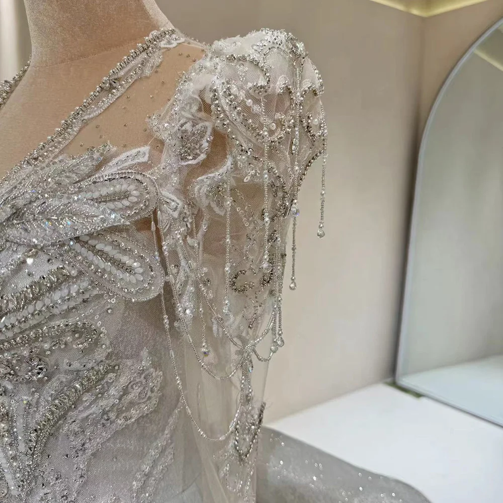 beige quince dresses DL6055 Beaded Art Deco Inspired Wedding Dress – Saja Wedding