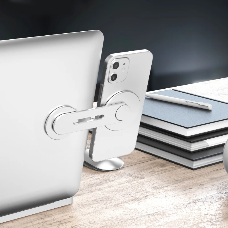 Adjustable Laptop Stand, Magnetic Phone Holder, Aluminum Slim Computer Monitor Side Mount Clip Phones Portable Foldable Computer Expansion Bracket