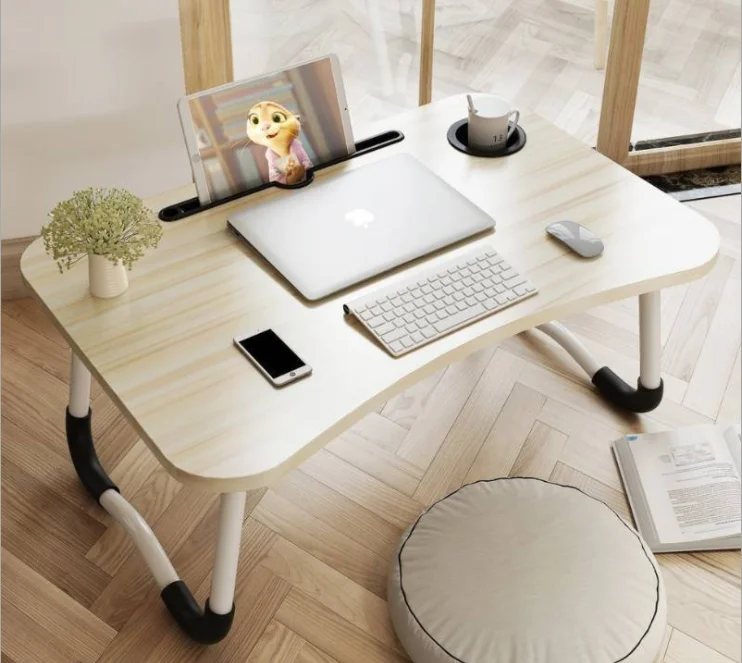 60X40CM Folding Computer Desk With Drawers Bed Folding Desk USB Multifunctional Folding Computer Desk