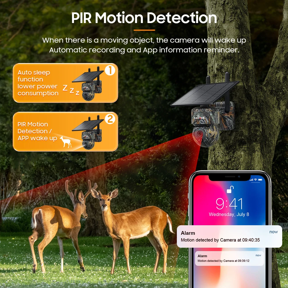 SECTEC Mini Size Outdoor 4MP 2K Wifi Camouflage Solar Battery Infrared Camera Auto Shoot Hunting Trail Security Solar Camera