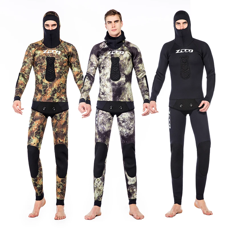 3.5mm Camouflage Spearfishing Wetsuits 2-Pieces Hooded