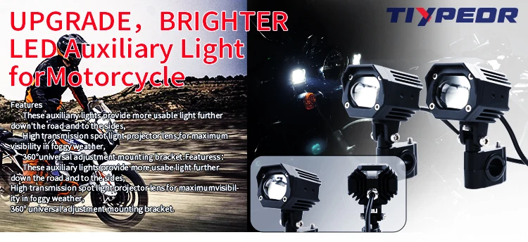 TIYPEOR Upgrade Motorcycle Aluminum Super Bright Spotlight High/Low Beam Auxiliary Headlight Fog Light for Off-road ATV UTV SUV details
