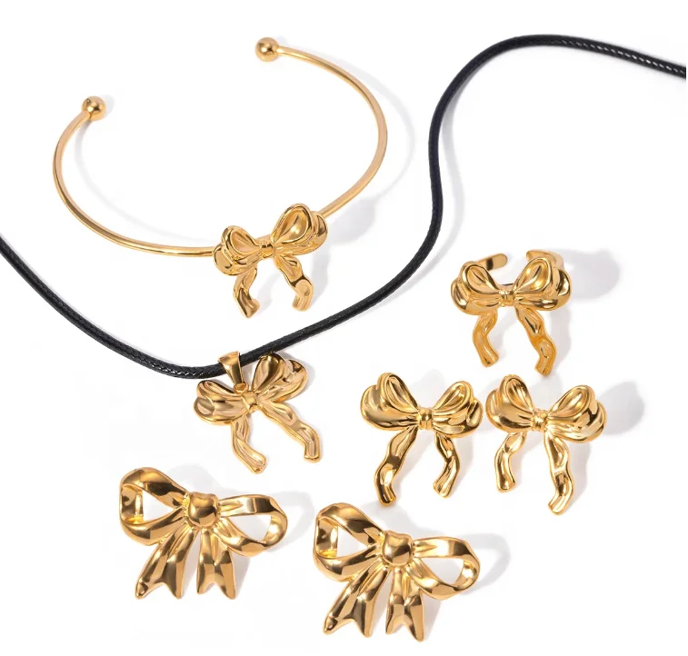 ARETAS Fashion Jewelry Set Accessories Bowknot Earrings Necklace Hot  Selling Gold Plated Tarnish Free Earrings Bow Jewellery