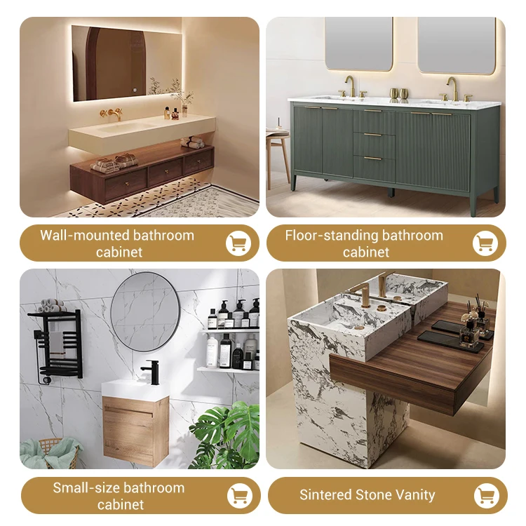 product wholesale luxury floor standing bathroom cabinet soild wood curved bathroom vanity set with round mirror-23