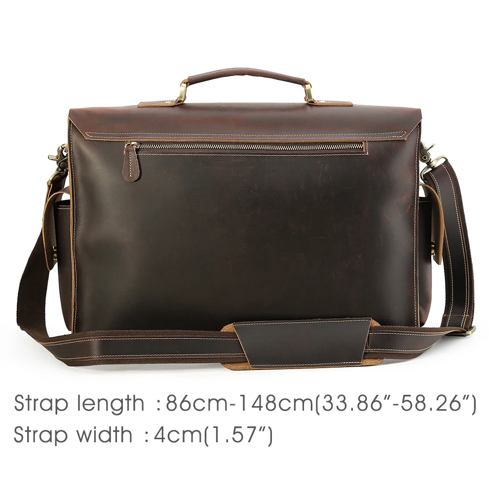 TIDING Retro Vintage Men Large Capacity Genuine Cow Leather 17 Inch Laptop Bag Briefcase