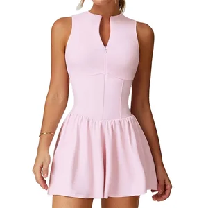 LANGHE Custom High Quality Fitness Suits Front Zipper Tennis Dress Stand Collar Soft Sports Shorts Soft Sports Sets