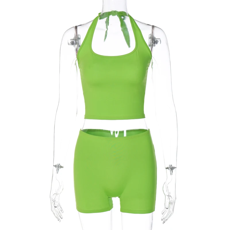 Li S258554a Crop Top Biker Shorts Two 2 Piece Matching Set Women Summer