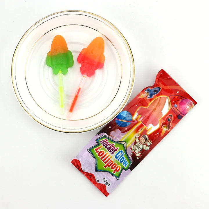 Supply Halal coloful lollipop rocket shape fruity flavor neon glowing ...