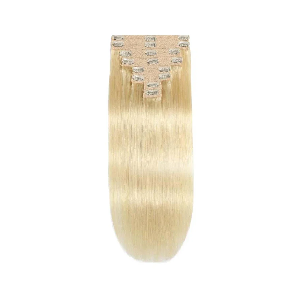 Extensii de păr blonde cu clipsuri, culoare os, 8 buc., păr Remy brazilian, 18 clipsuri, 16-26 inci_voghion.com