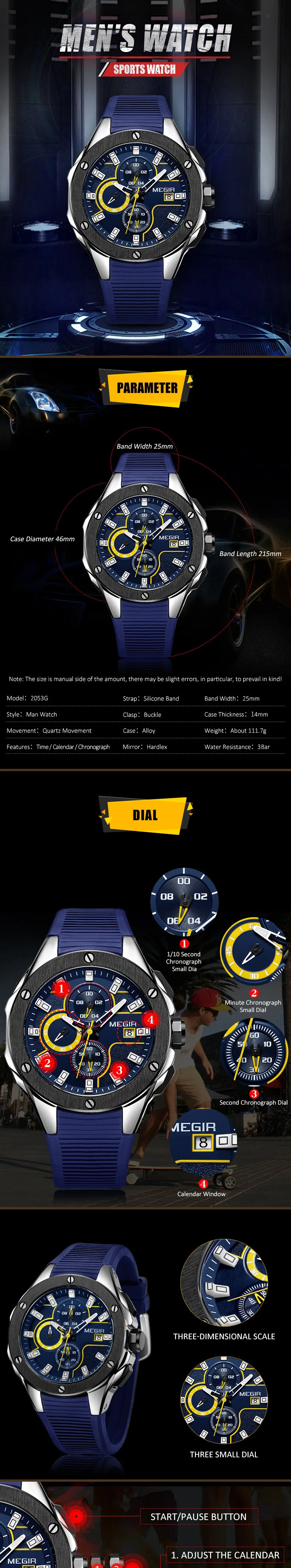 Hot Sale Relogio Masculino Top 10 Wrist Watch Brands Megir 2053 Mens