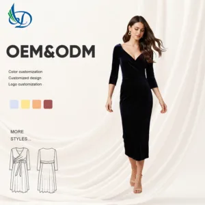 Velvet 2026 Early Spring New French Style V-neck Long Sleeved Dress