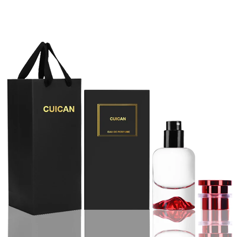 30ml 50ml 100ml Leere Runde Parfümflasche Verpackung Glasparfümflasche mit Box und Schwarzer Roter Goldener Deckel
