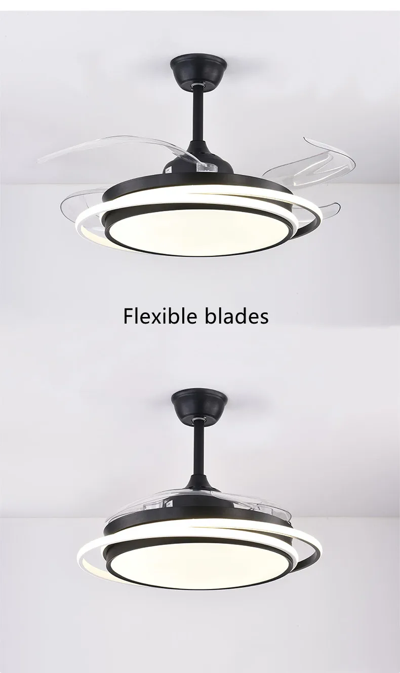 Luxury black chandelier ABS blade fans modern ceiling folding fan with led light  fixtures remote control