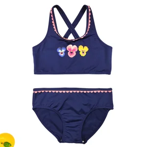 Wholesale 8-12Y Girls Tankinis 2-Piece Set Custom Floral Print Spandex/Nylon Quick Dry Breathable Swimwear for Kids
